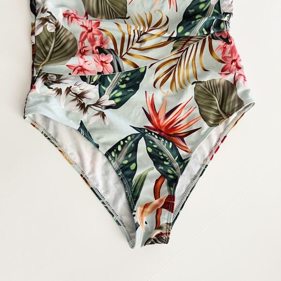 [MakeMeChic] Tropical Floral One Shoulder Asymmetrical One Piece Swimsuit Large - Picture 11 of 11
